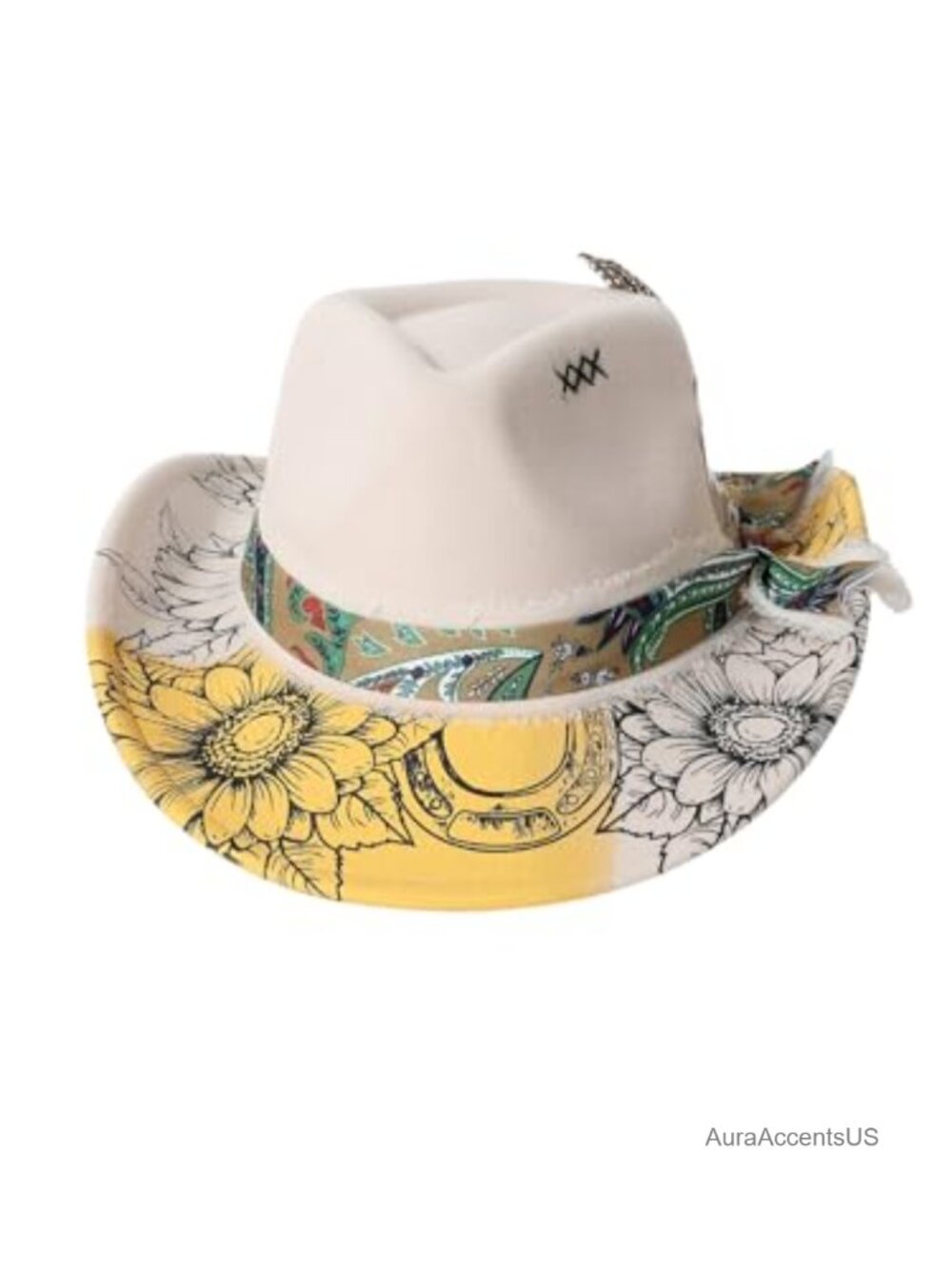Western Cowboy Hat Cow Print Metal Star Hatband One Size